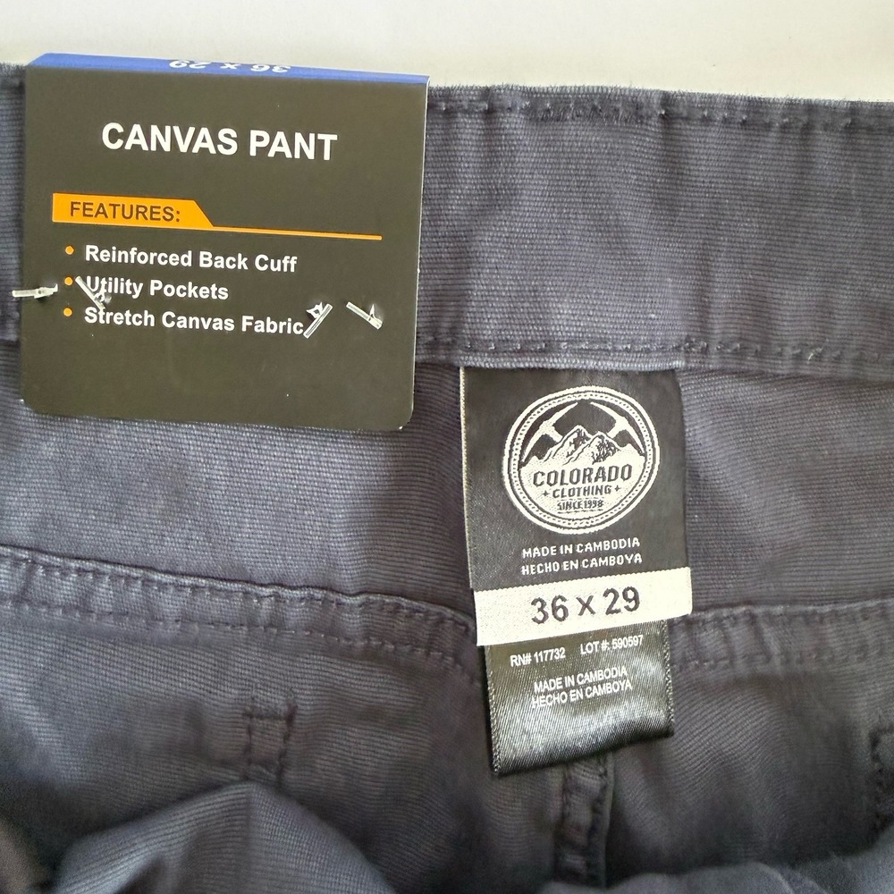 Colorado Clothing NWT Canvas Pant Relaxed Fit Stretch Canvas Fabric Blue 36x29 - Picture 5 of 7